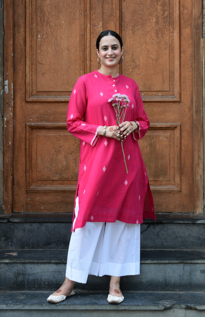 Rani Pink Jamdani Kurta with placket