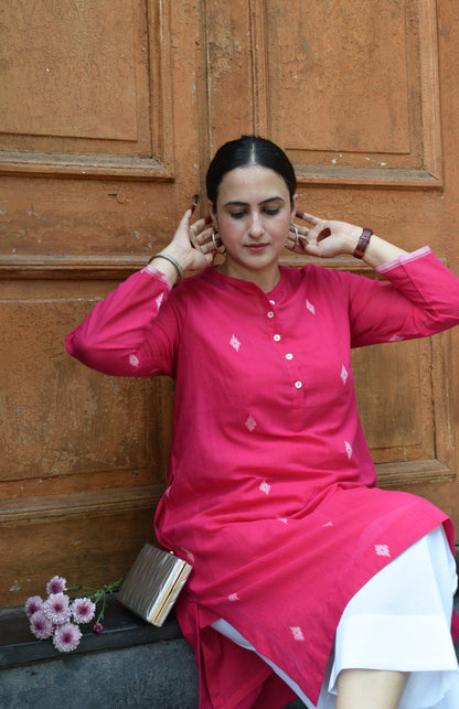 Rani Pink Jamdani Kurta with placket