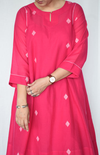 Rani pink Jamdani kurta with side gathers