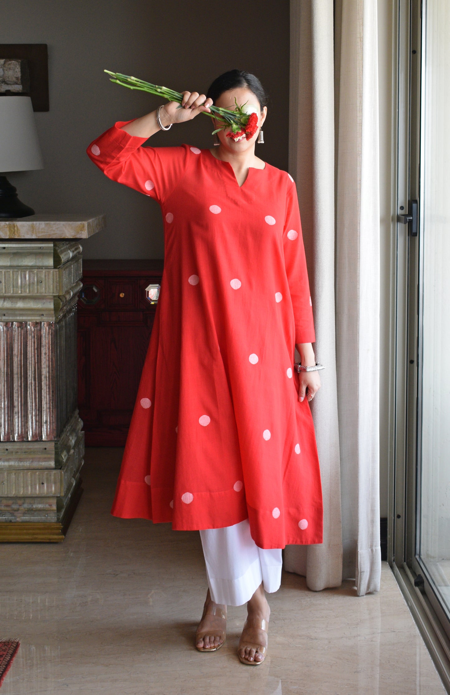 Red Jamdani A Line Kurta