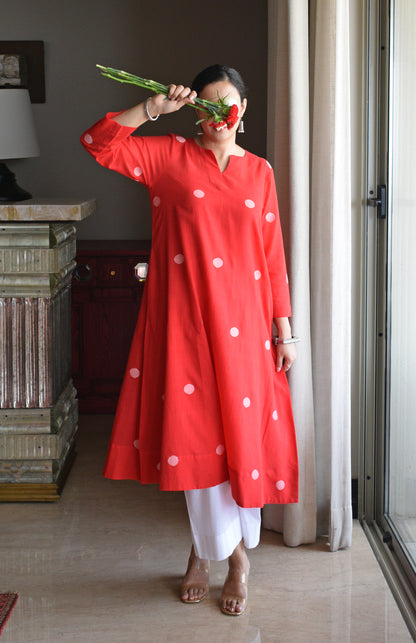 Red Jamdani A Line Kurta