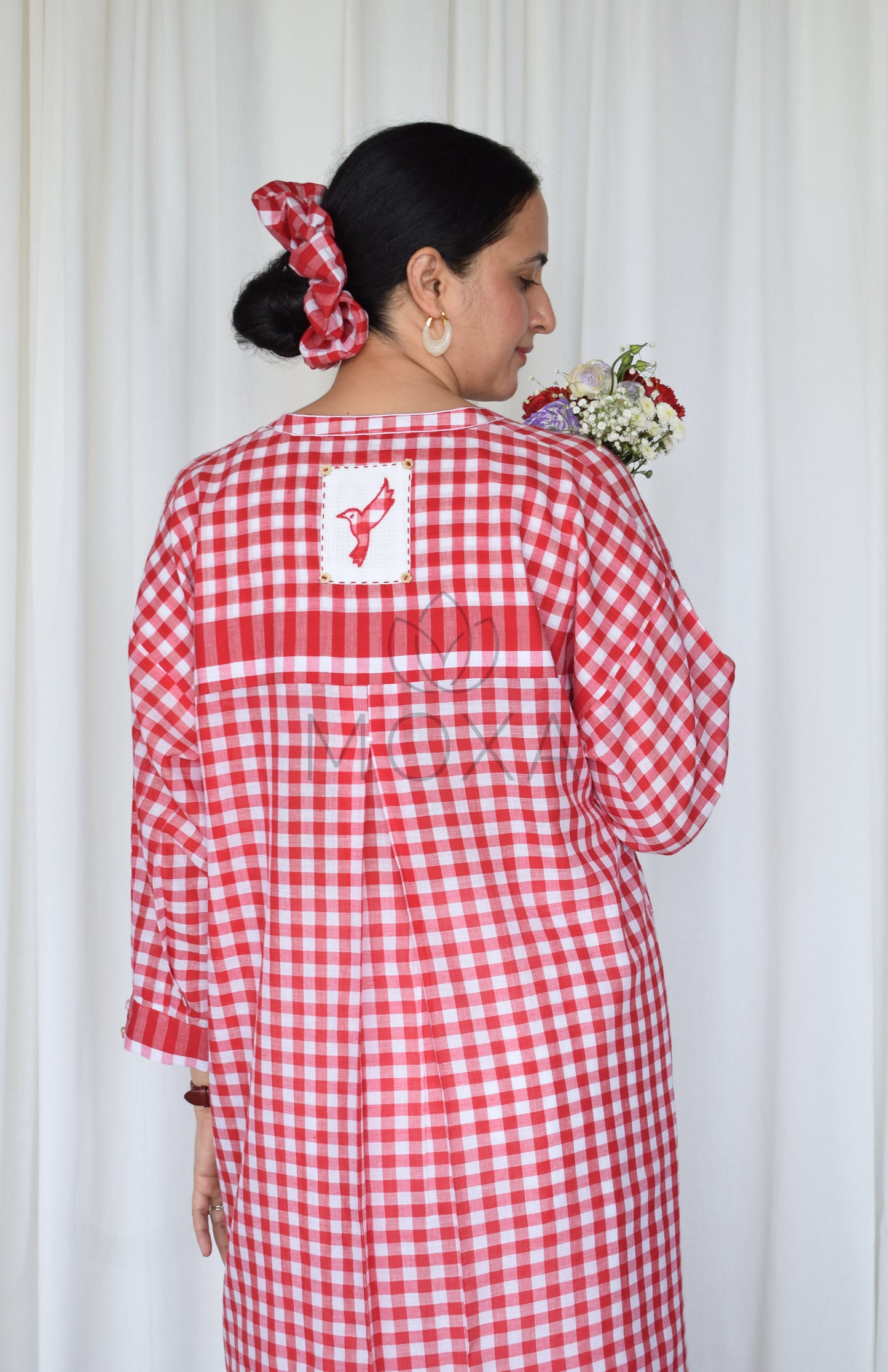 Poppy Red Antifit Kurta in Handloom Checks