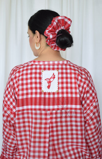 Poppy Red Antifit Kurta in Handloom Checks