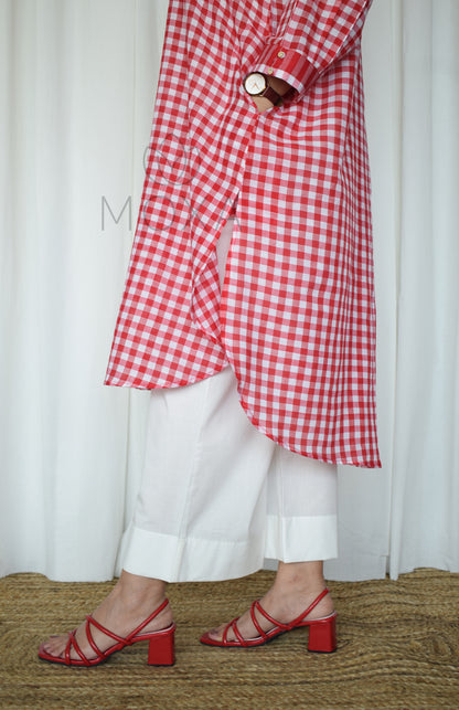 Poppy Red Antifit Handloom Checks Kurta Set