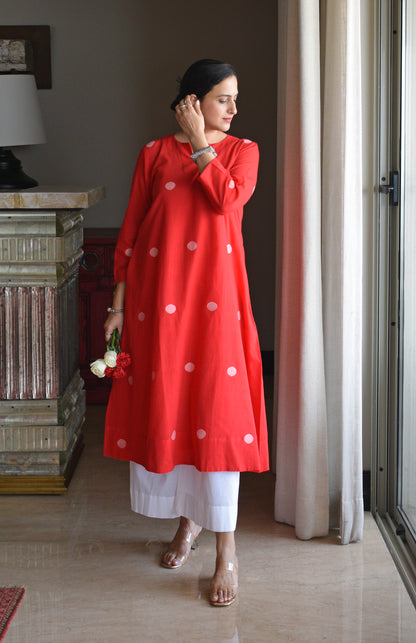 Red Jamdani A Line Kurta