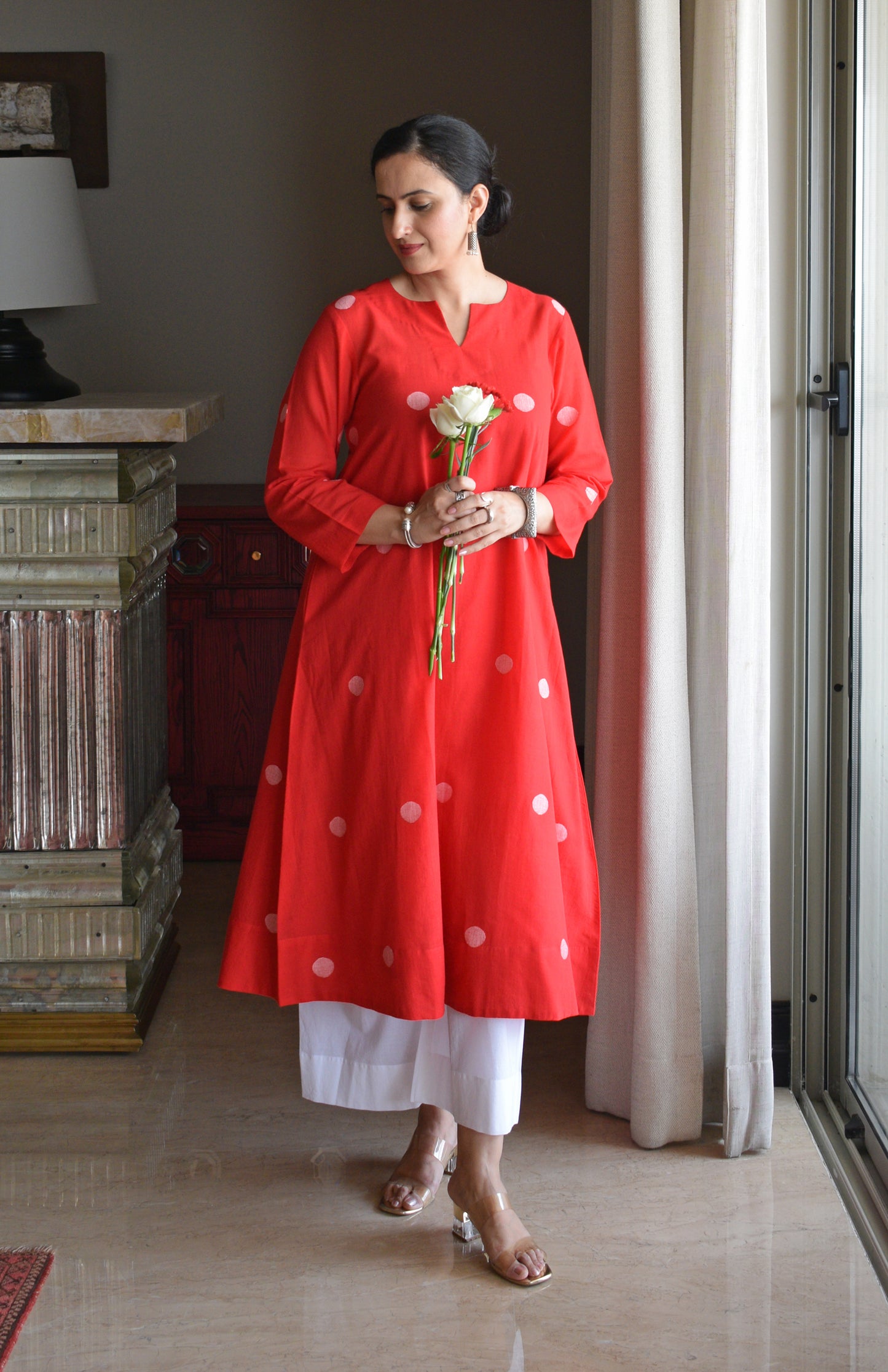Red Jamdani A Line Kurta