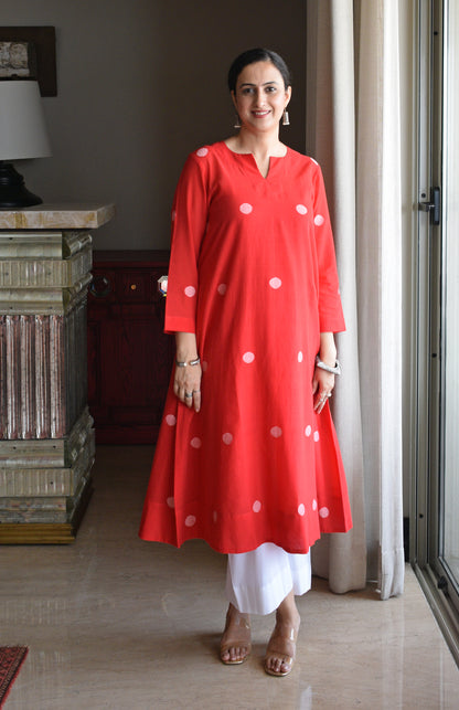 Red Jamdani A Line Kurta