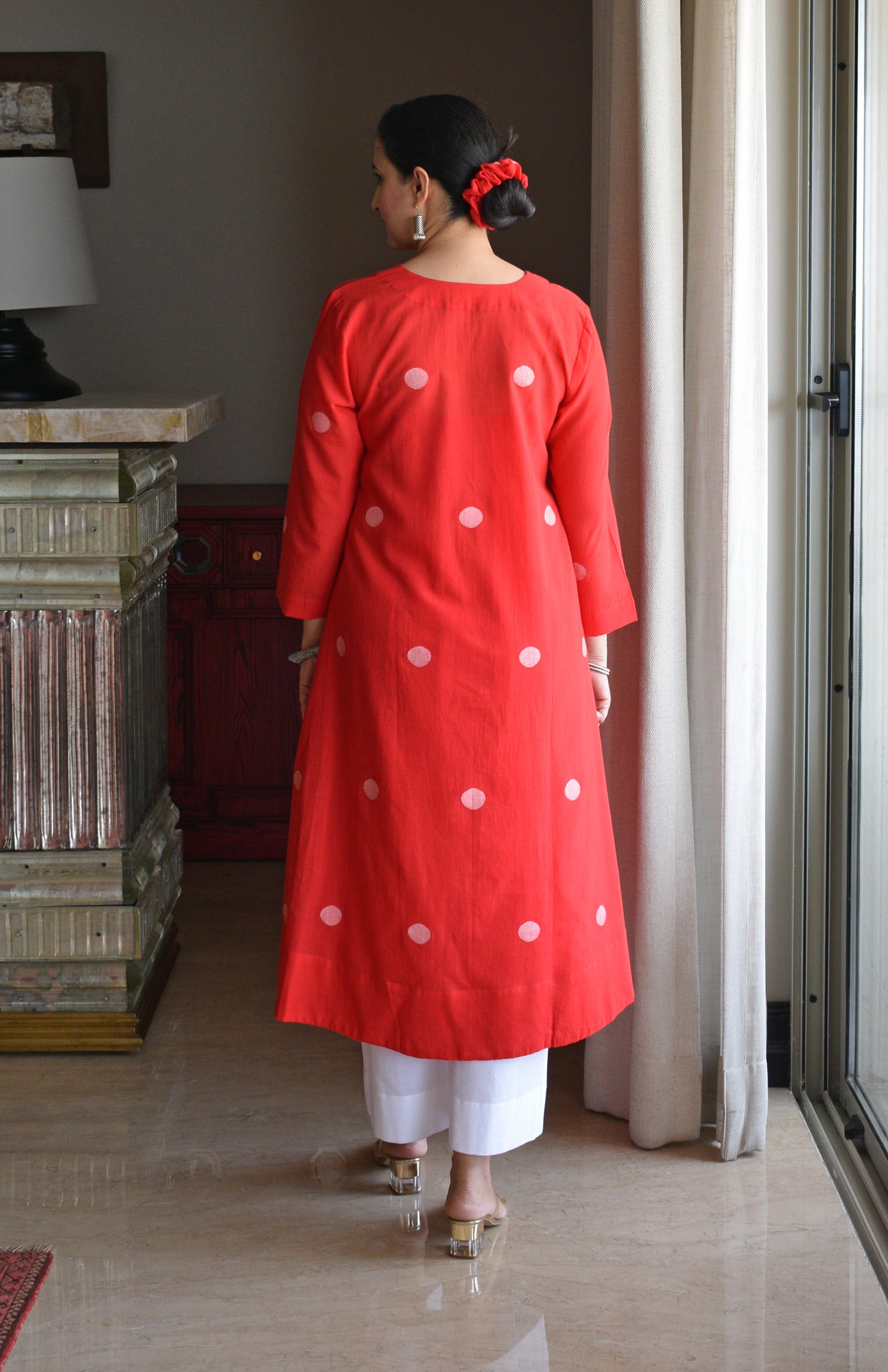 Red Jamdani A Line Kurta