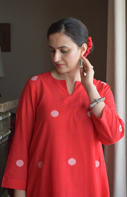 Red Jamdani A Line Kurta