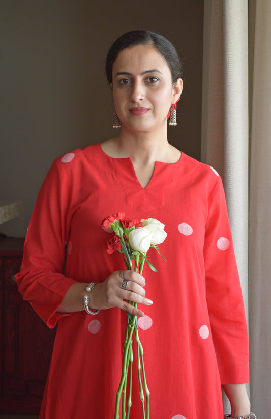 Red Jamdani A Line Kurta