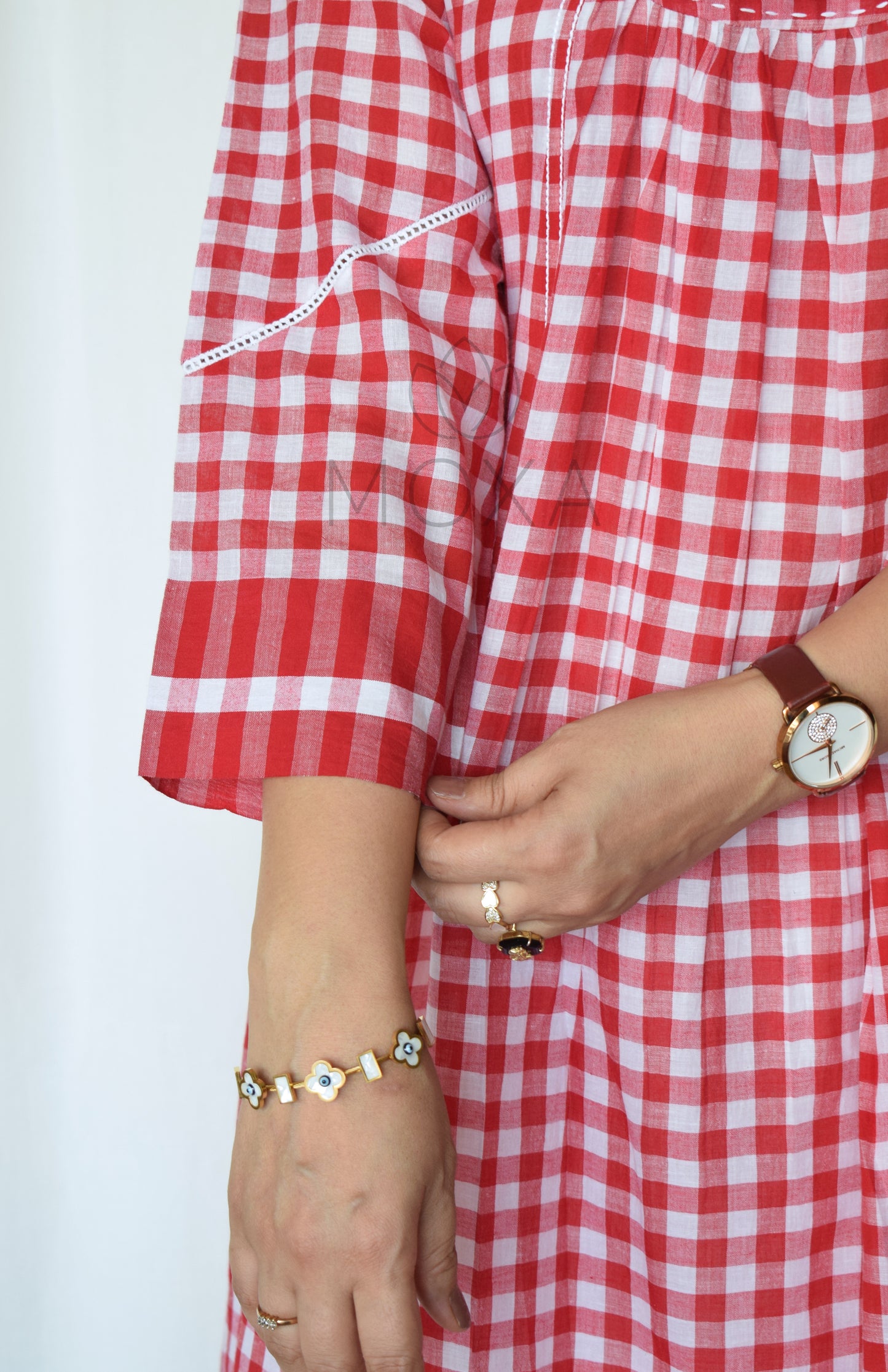 Poppy Red Handloom Checks Kurta Set