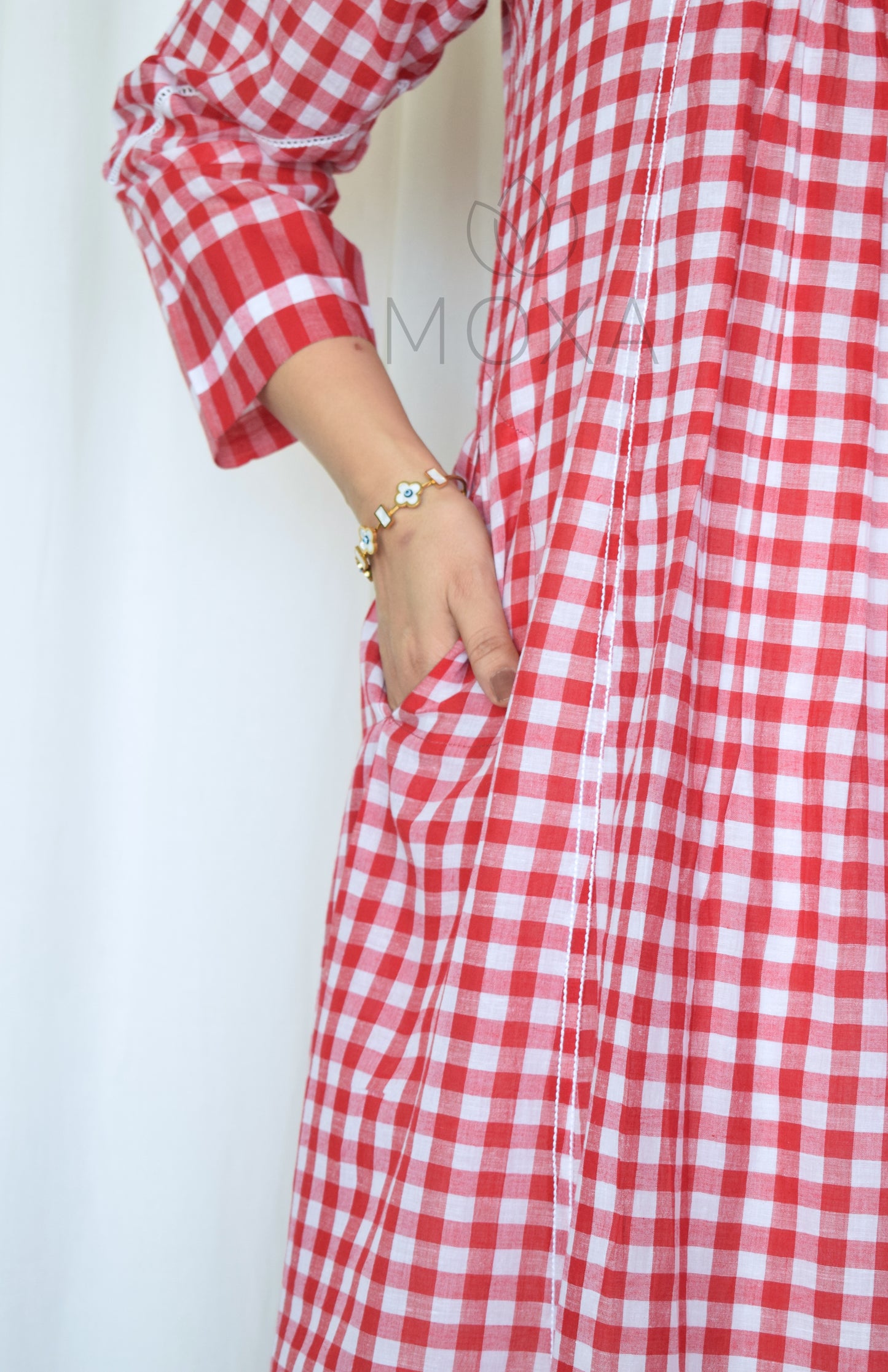 Poppy Red Handloom Checks Kurta Set
