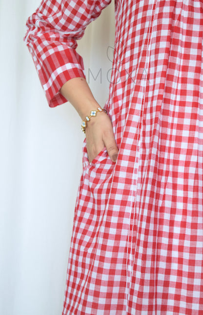 Poppy Red Handloom Checks Kurta Set