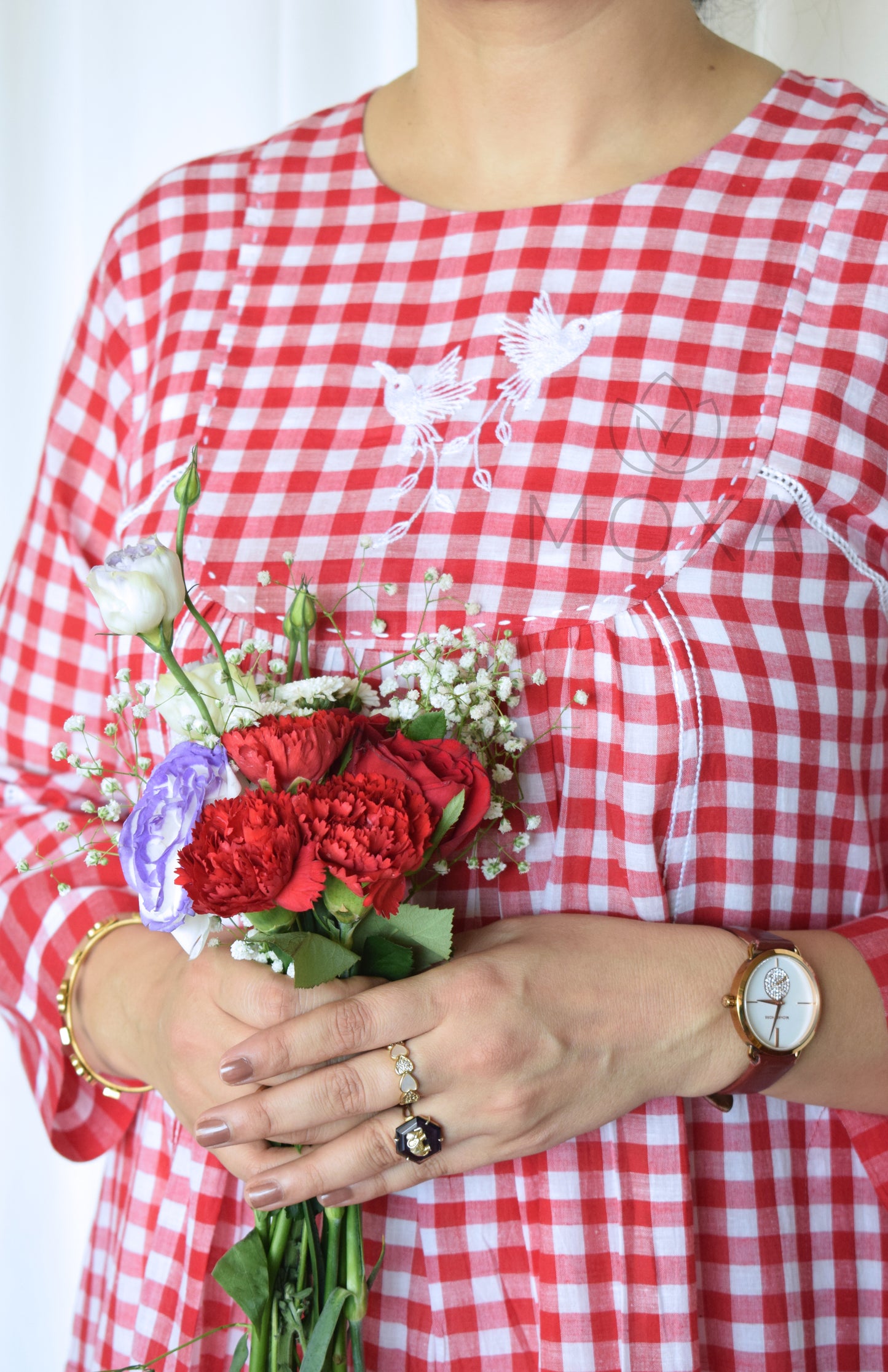 Poppy Red Handloom Checks Kurta Set