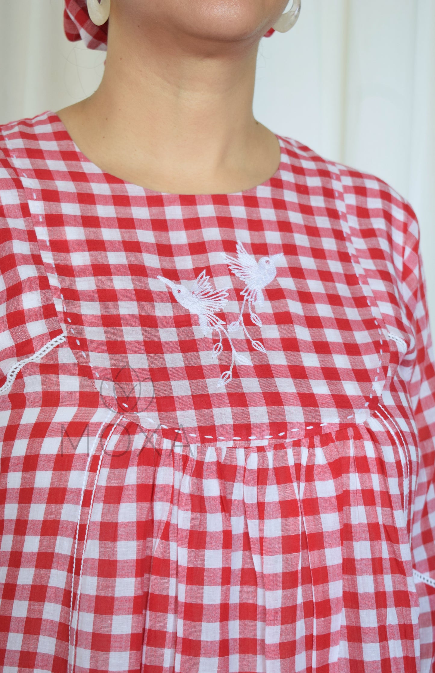 Poppy Red Handloom Checks Kurta Set