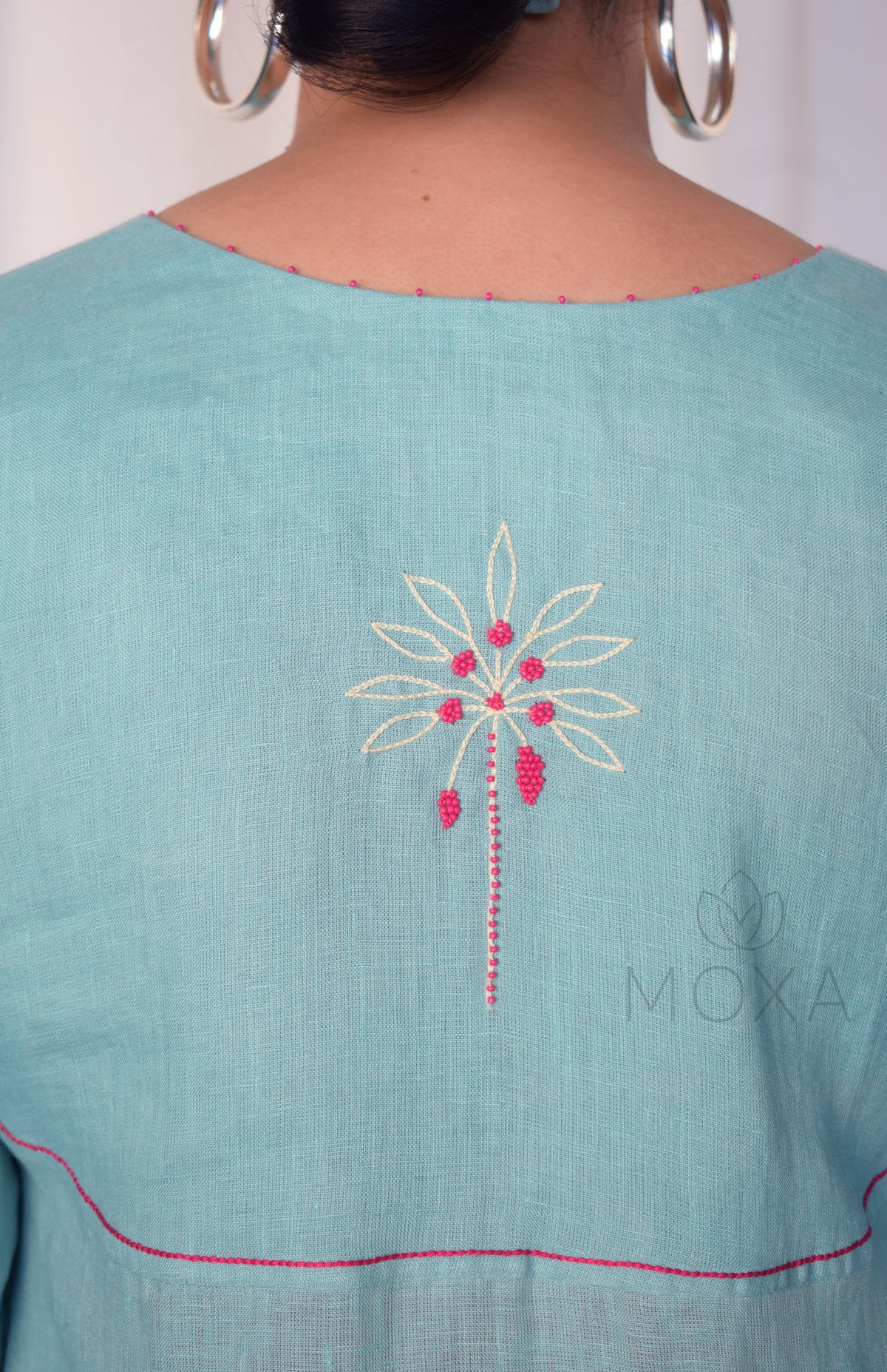 Sea Green Linen Kurta with Raglan Sleeves and Placket