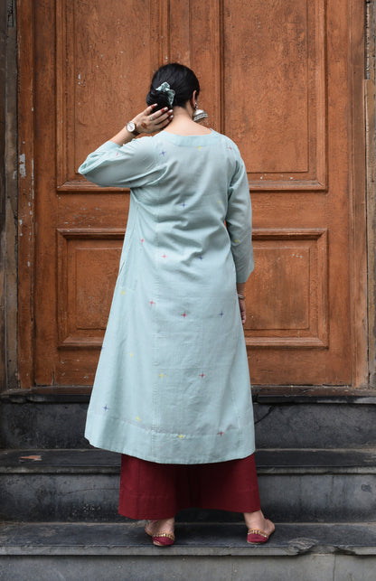 Sea Green Jamdani Phiran with Maroon Pyjama