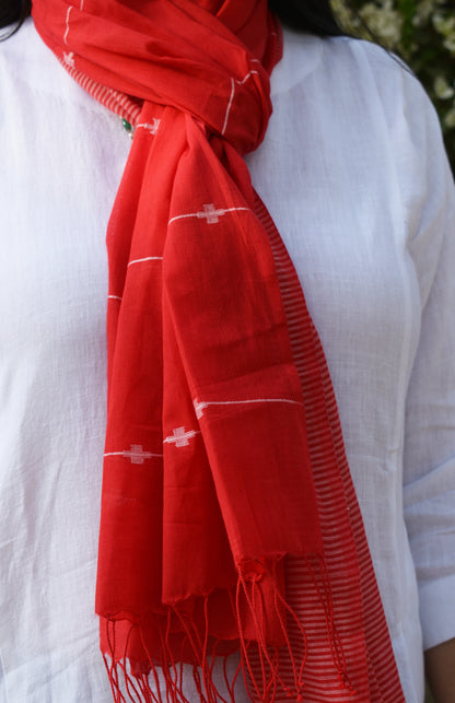 Red handwoven jamdani stole