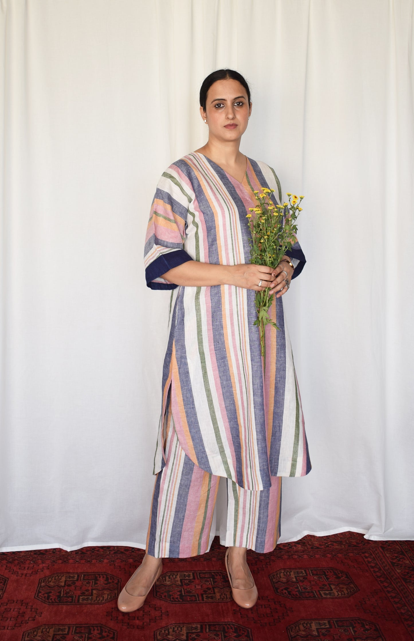 Multicolored Striped wide-legged Linen pyjama