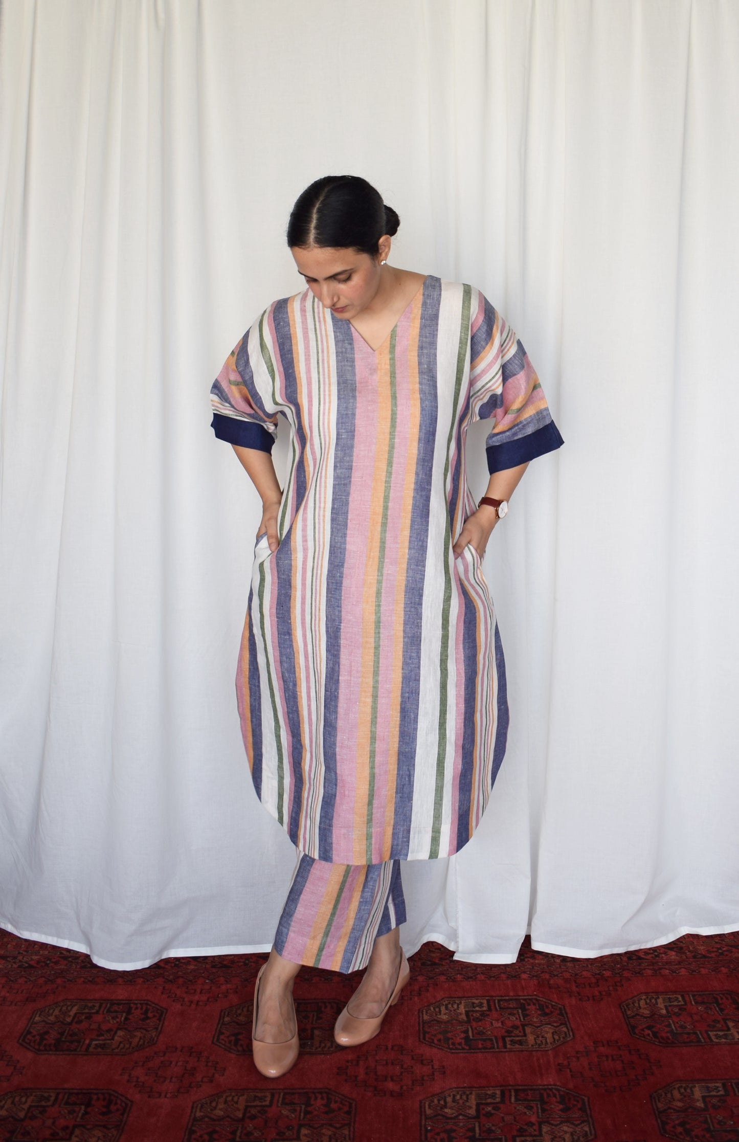 Multicolored Striped wide-legged Linen pyjama