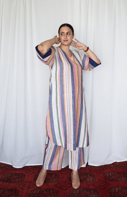 Multicolored Striped wide-legged Linen pyjama