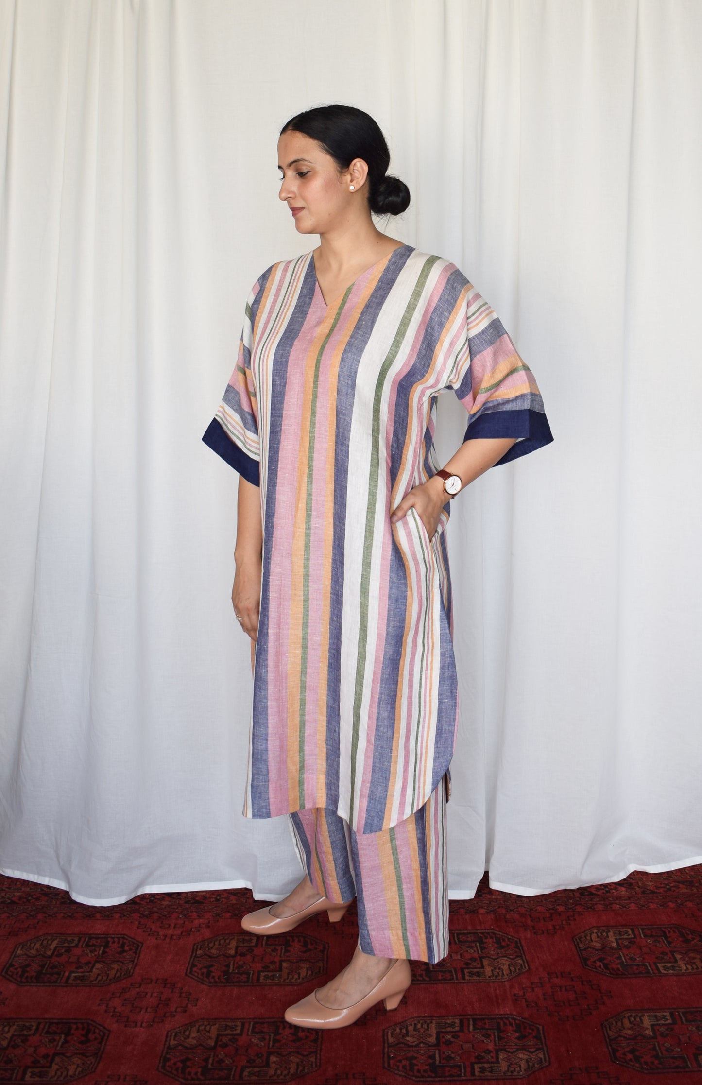 Multicolored Striped wide-legged Linen pyjama