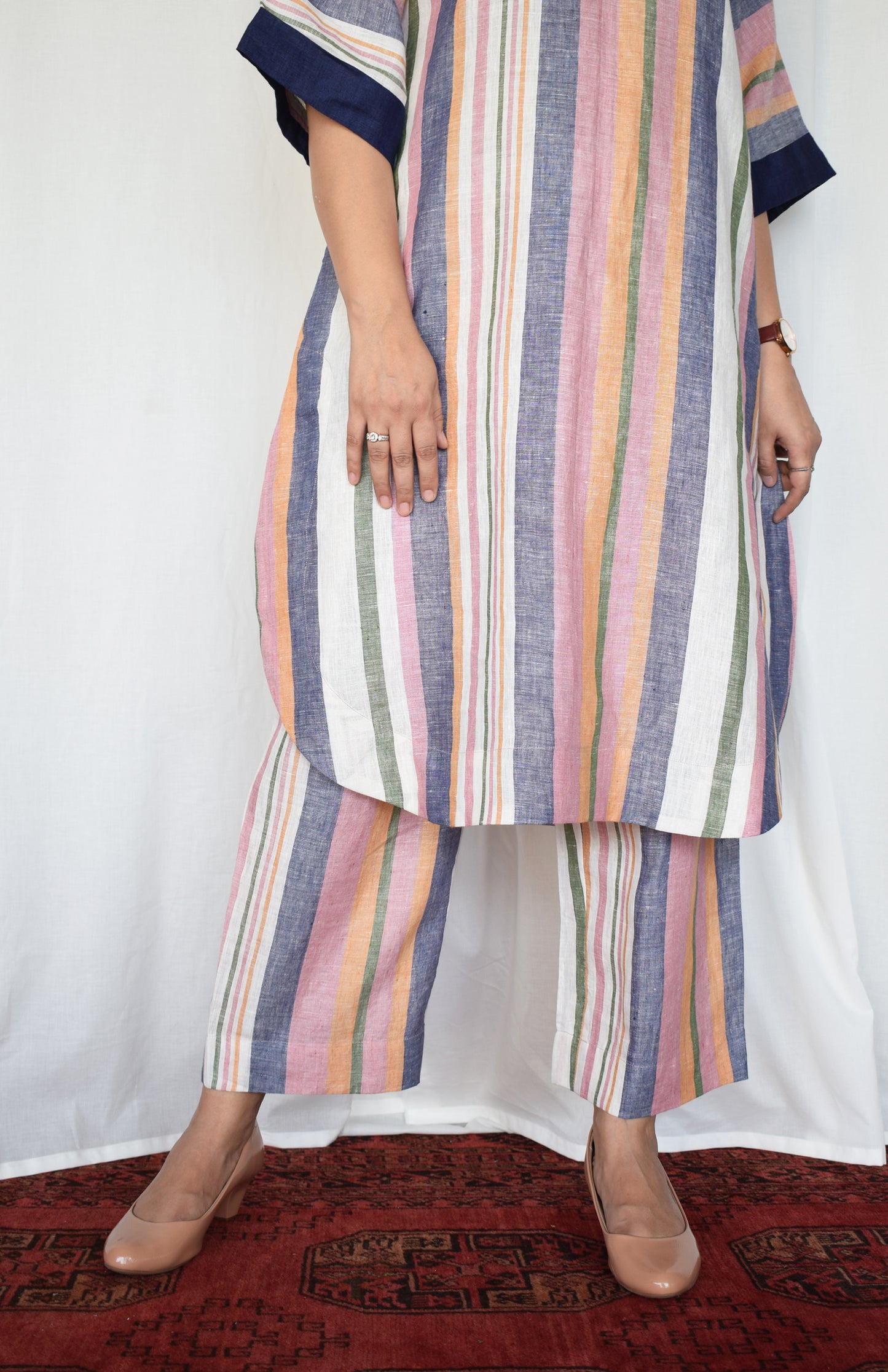 Multicolored Striped wide-legged Linen pyjama