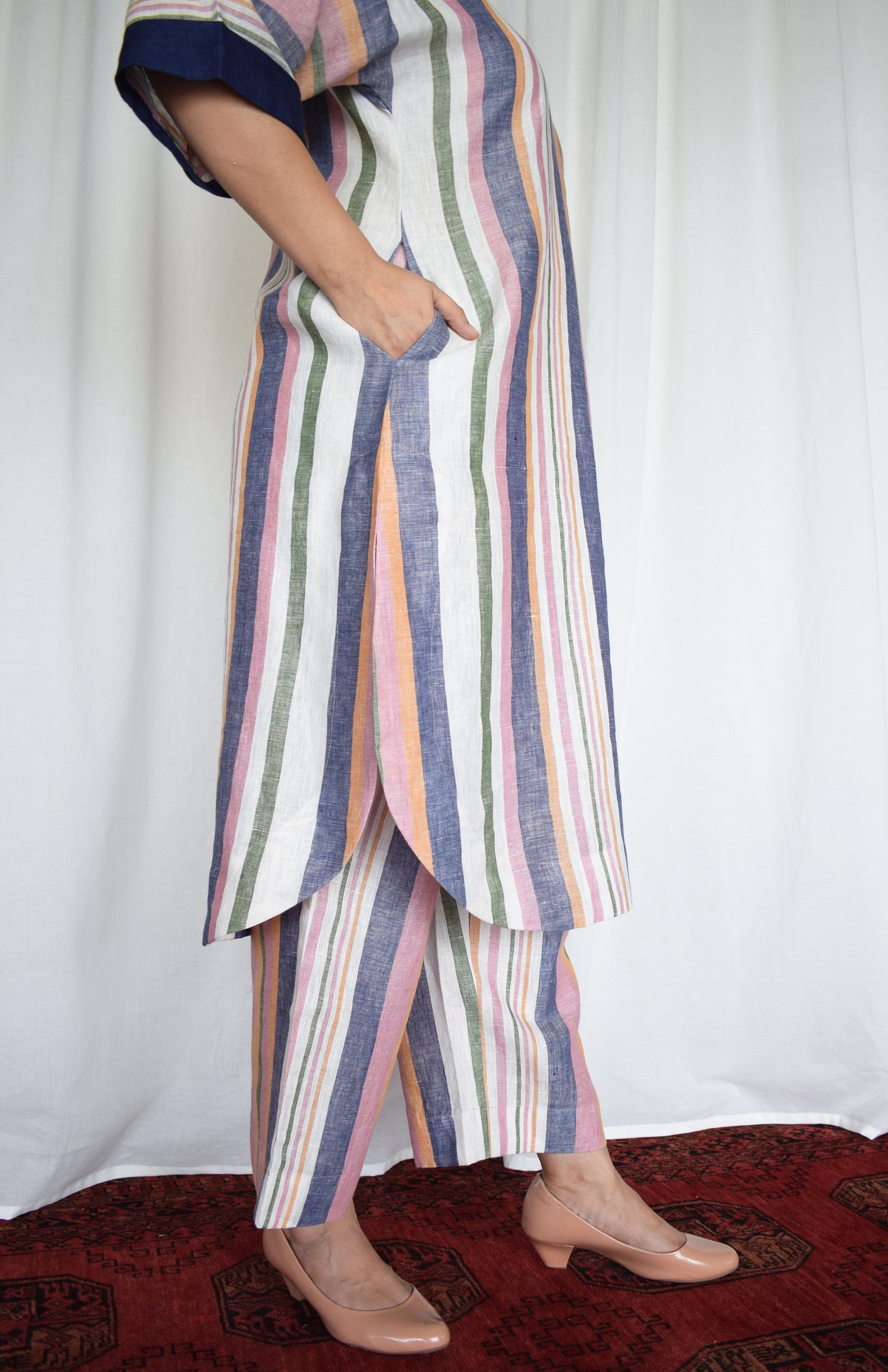 Multicolored Striped wide-legged Linen pyjama