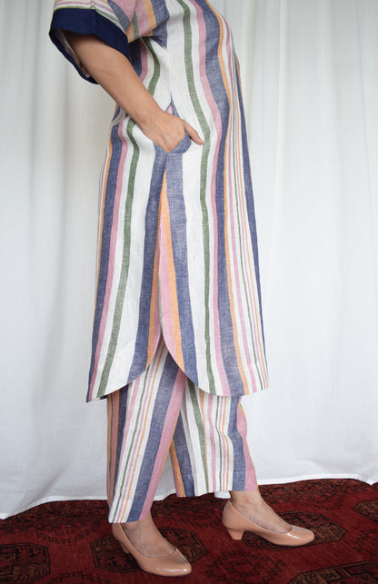 Multicolored Striped wide-legged Linen pyjama