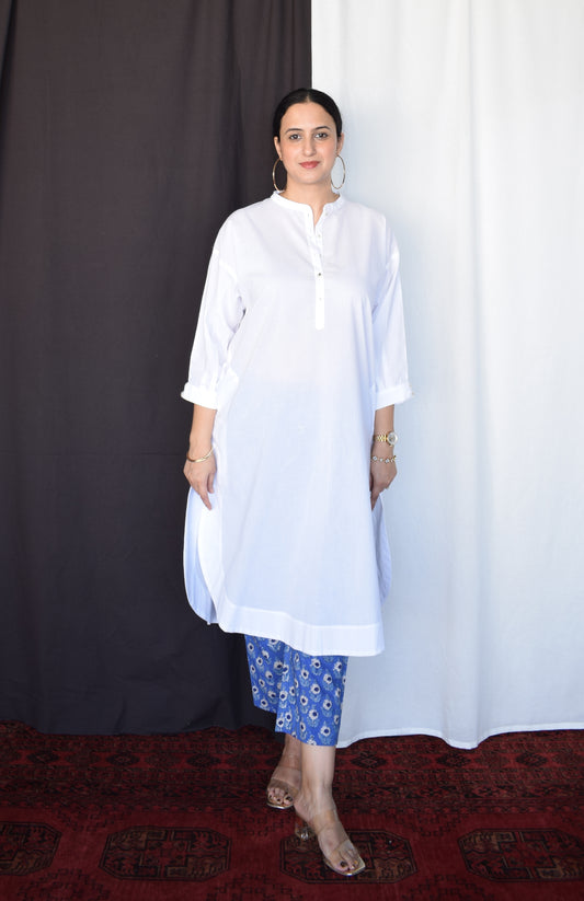 Sunkissed White Antifit Kurta with Hand-Block Printed Pants