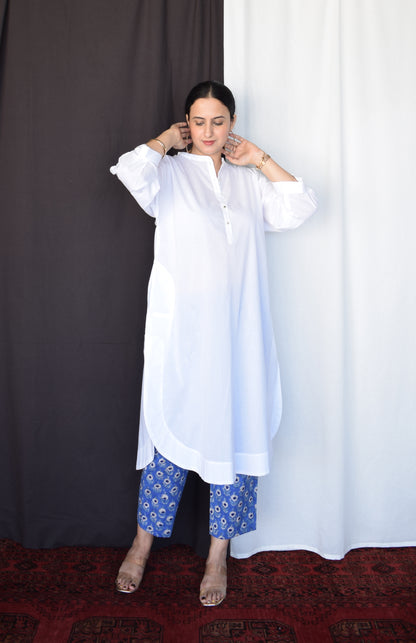 Blue Hand Block Printed Straight Fit Pants