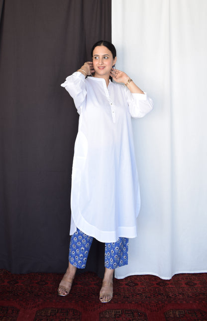 Sunkissed White Antifit Kurta with Hand-Block Printed Pants