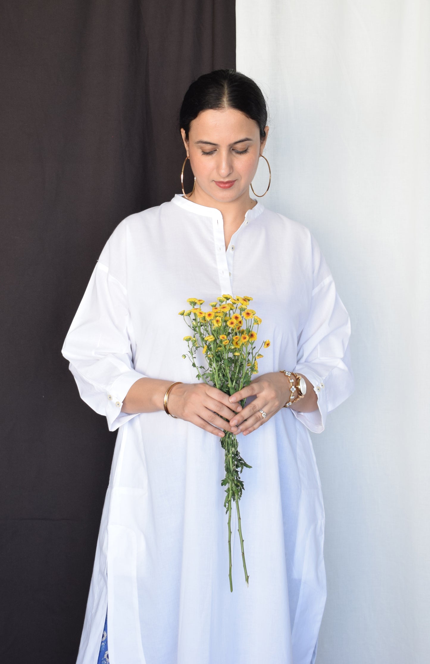 Sunkissed White Antifit Kurta with Hand-Block Printed Pants