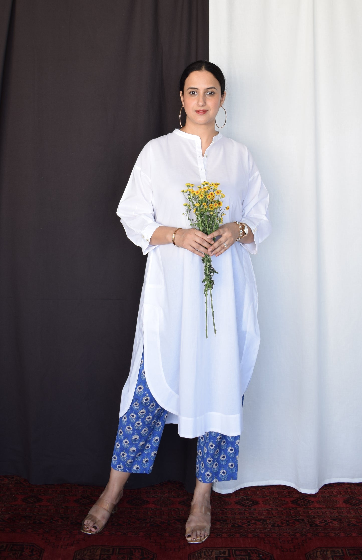 Sunkissed White Antifit Kurta with Hand-Block Printed Pants