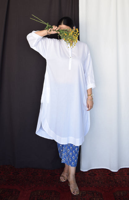 Sunkissed White Antifit Kurta with Hand-Block Printed Pants