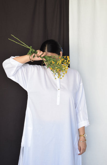 Sunkissed White Antifit Kurta with Placket