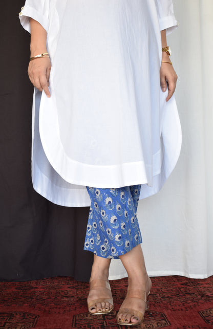 Blue Hand Block Printed Straight Fit Pants