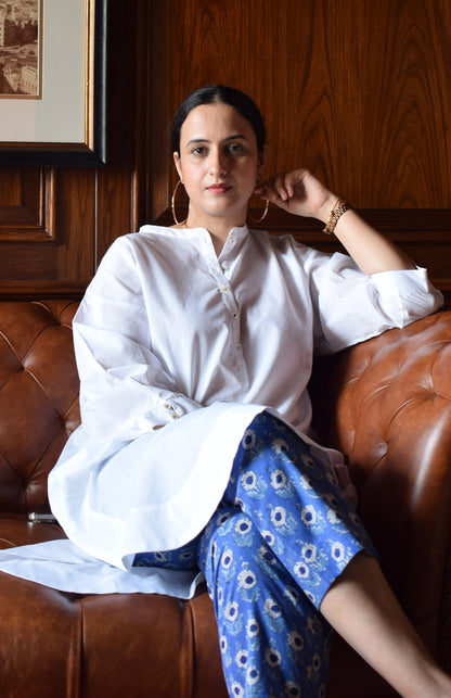 Sunkissed White Antifit Kurta with Hand-Block Printed Pants