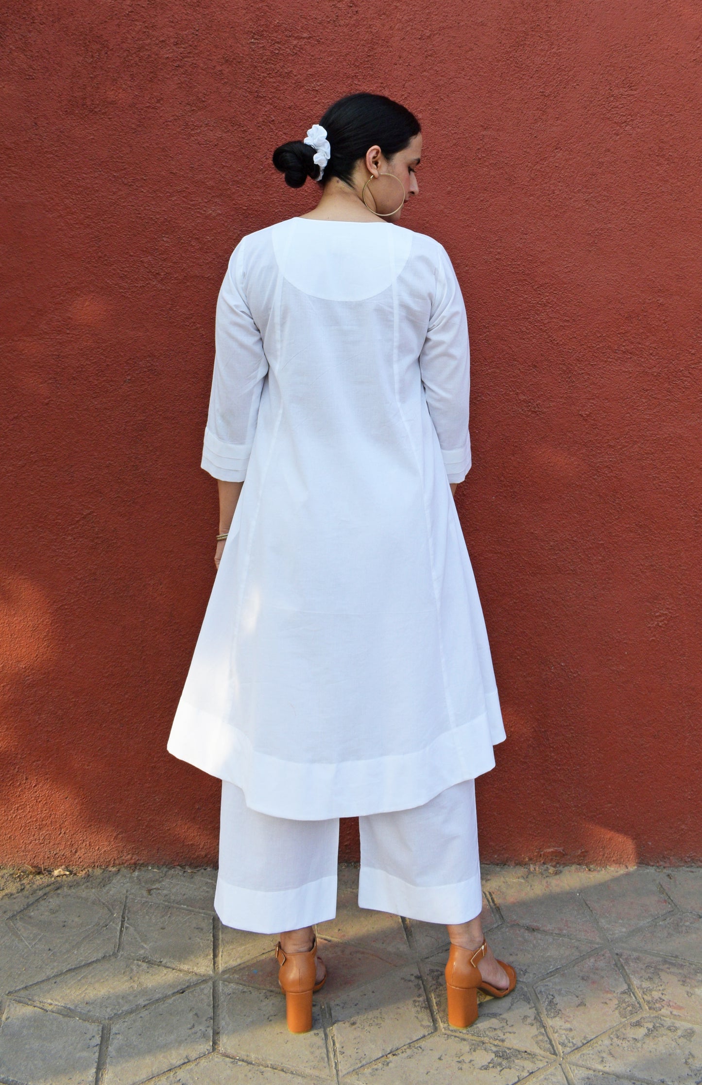 White A line Cotton Kurta with Panels and pajama