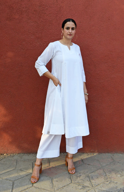 White A line cotton kurta with panels