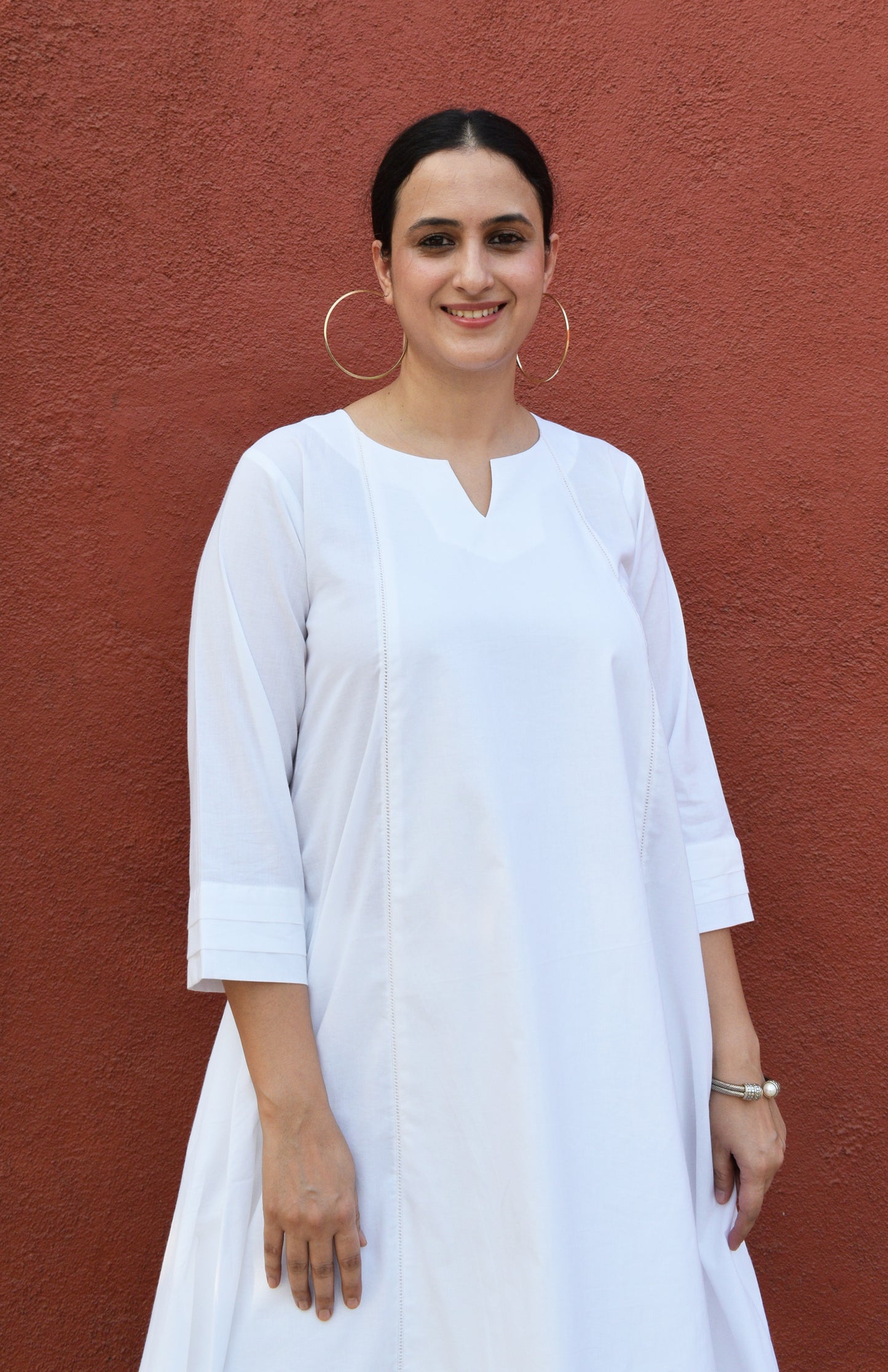 White A line Cotton Kurta with Panels and pajama