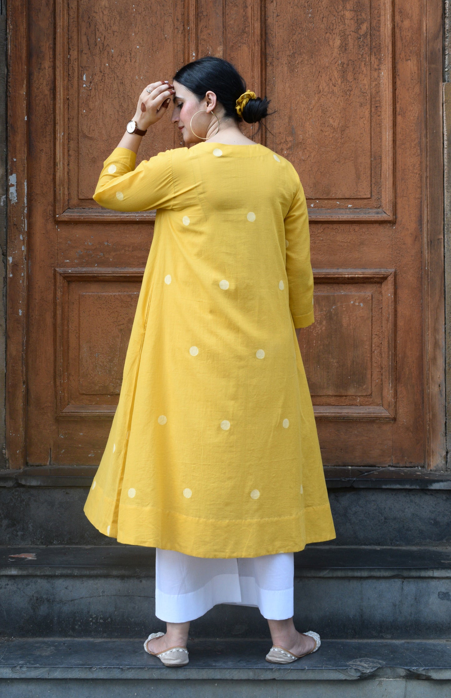 Yellow Jamdani A Line Kurta