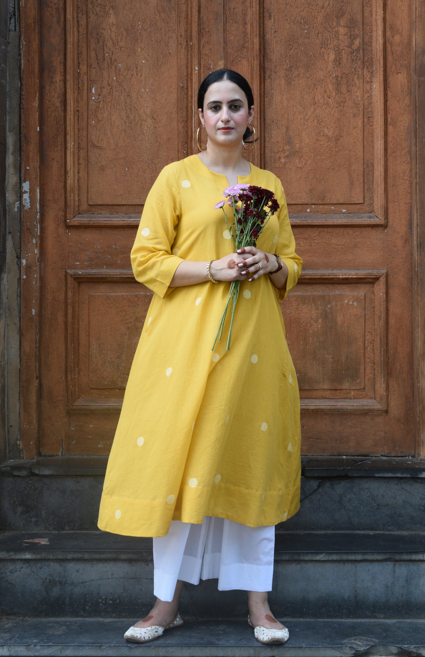 Yellow Jamdani A Line Kurta