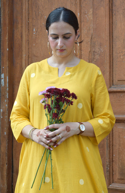 Yellow Jamdani A Line Kurta