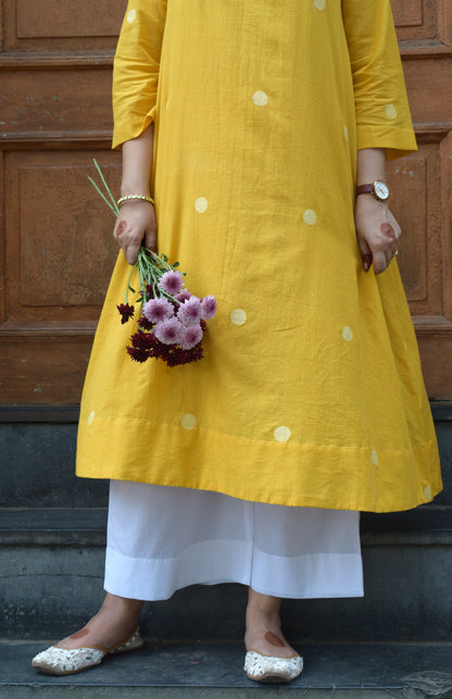 Yellow Jamdani A Line Kurta