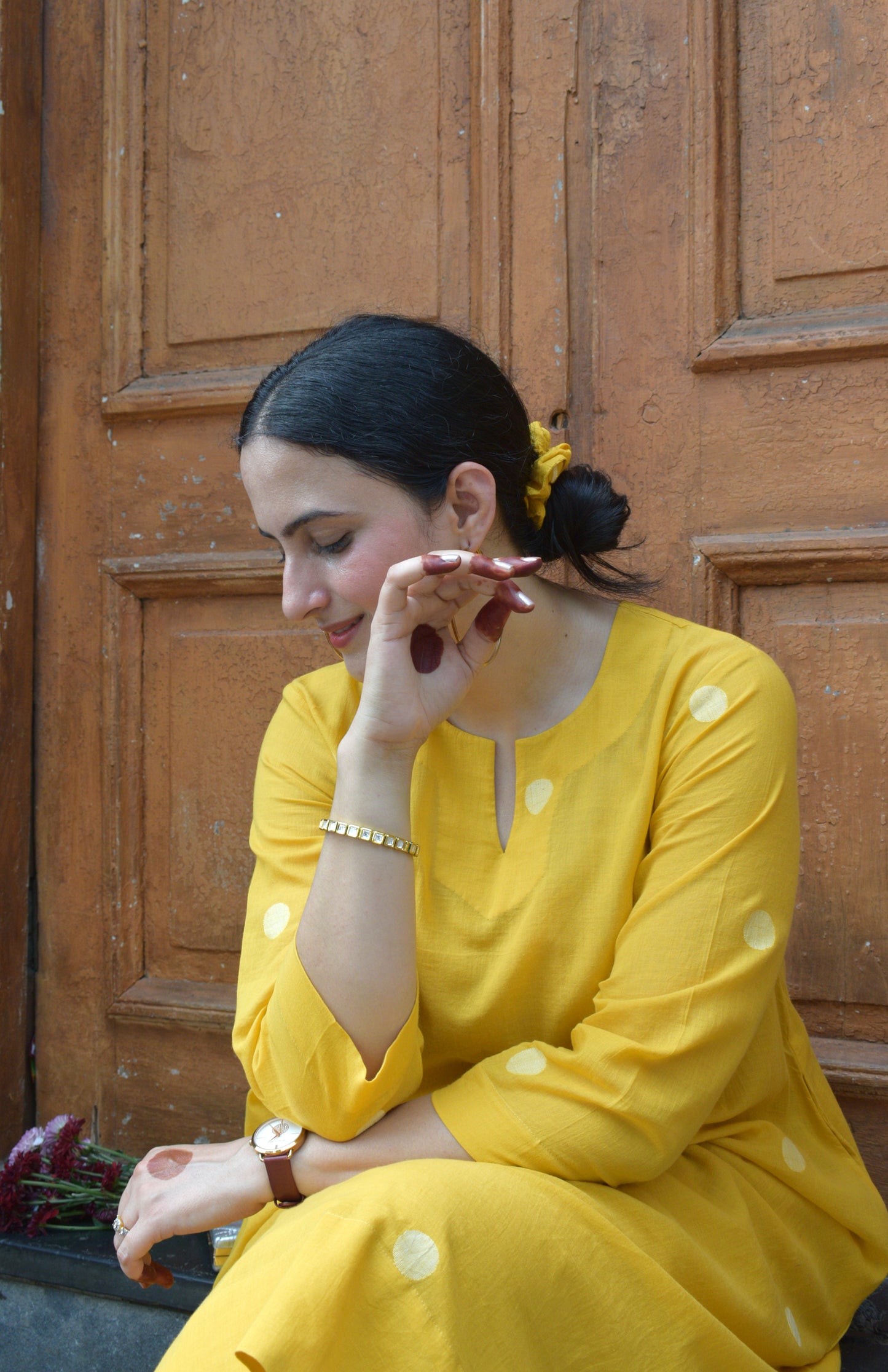 Yellow Jamdani A Line Kurta