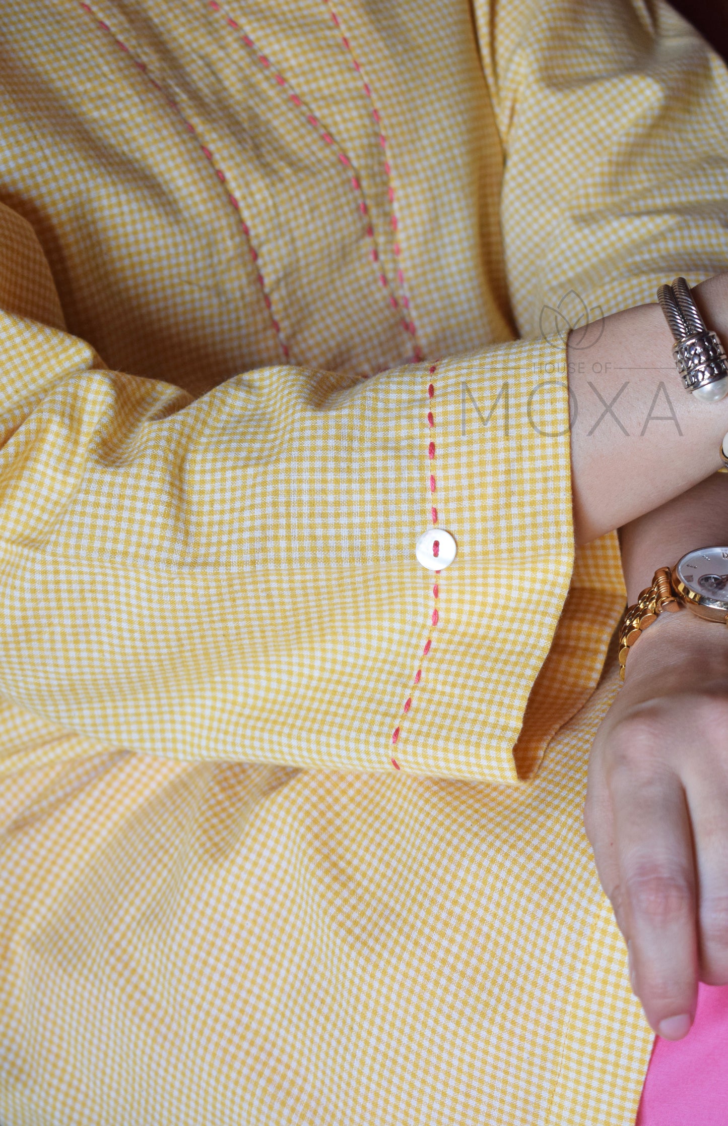 Butter Yellow Mini Checks Short Kurta in Handloom Cotton