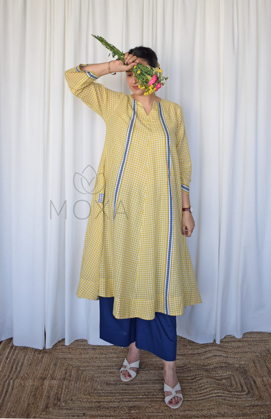 Daisy Yellow Handloom Checks Kurta Set
