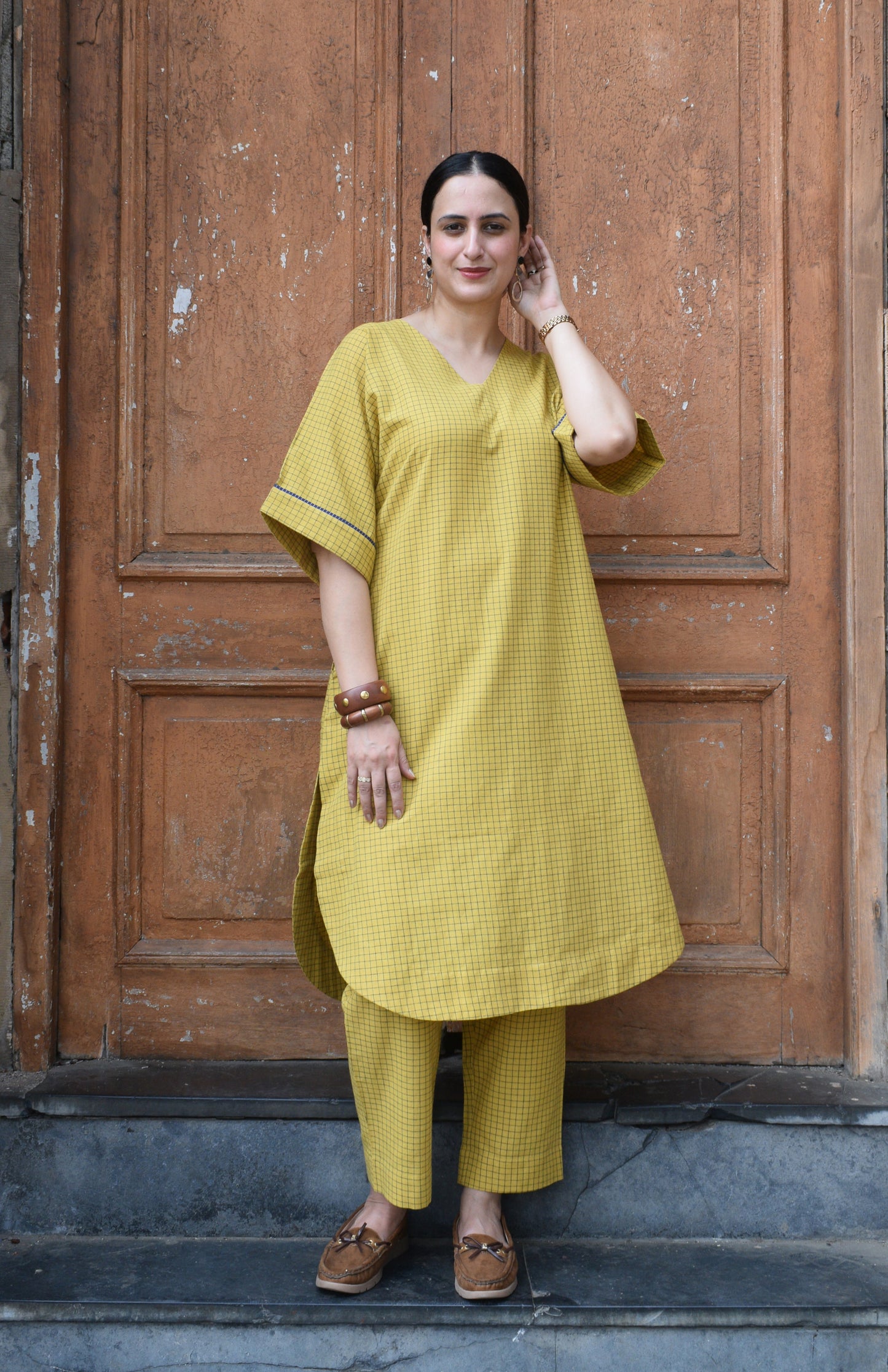 Yellow Co-ord Set in Handwoven Cotton Checks