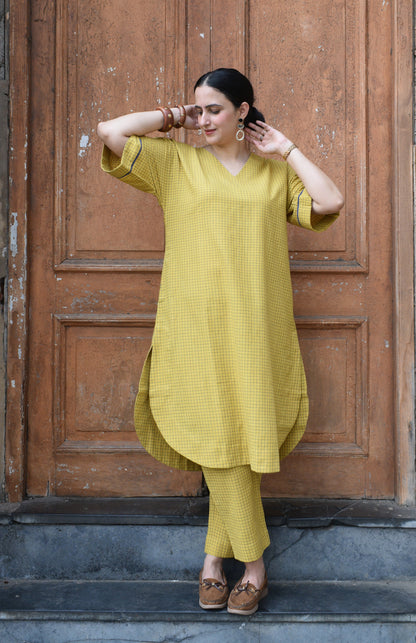 Yellow Co-ord Set in Handwoven Cotton Checks